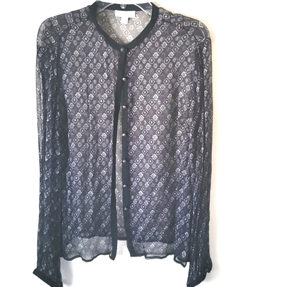 Charters Club Long Sleeve sheer Victorian Print  Blouse SZ L